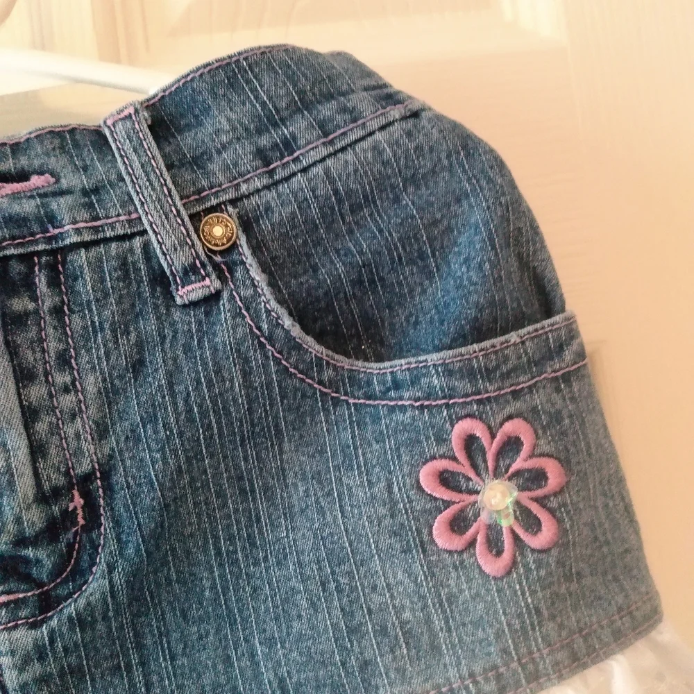 🦋HP! Vintage | Girls Denim & Eyelet Ruffle Tier Skirt Size 6